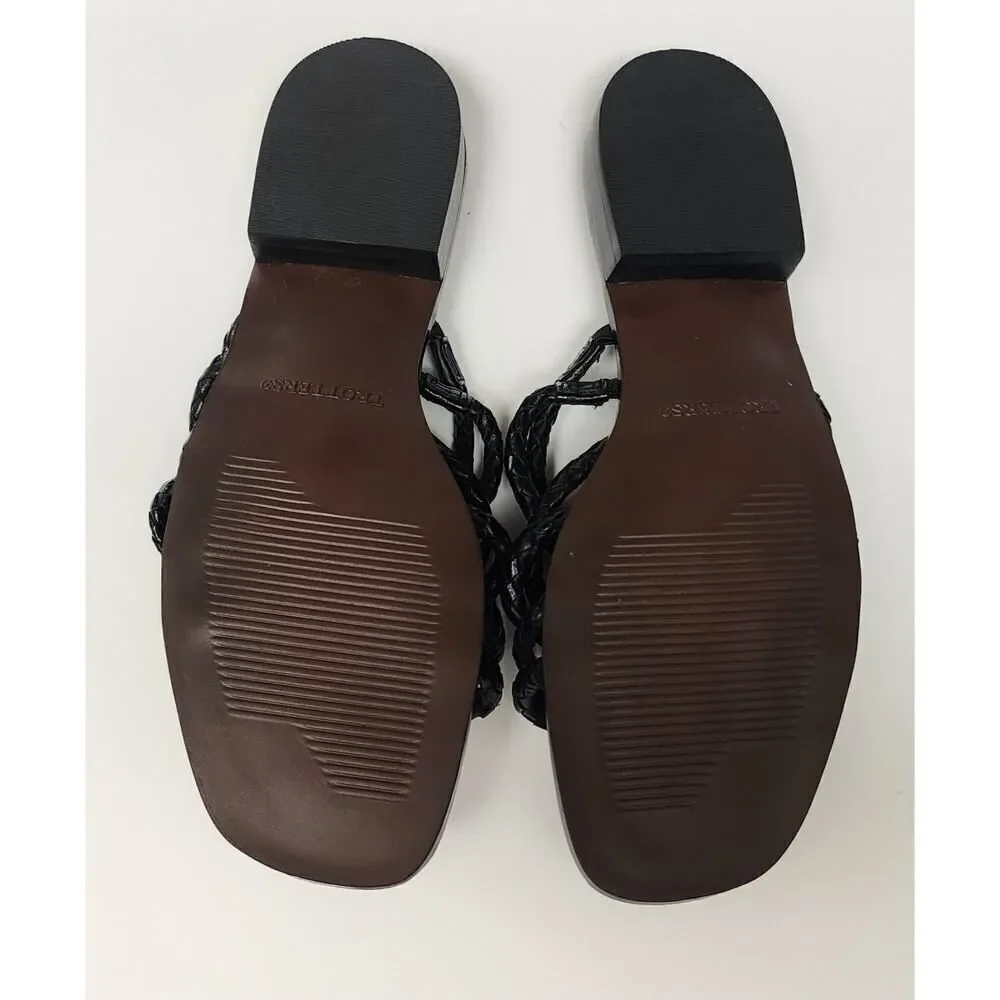 Trotters Jewel Vintage Black Leather Slide Flat Sandal Shoes Size 6.5M